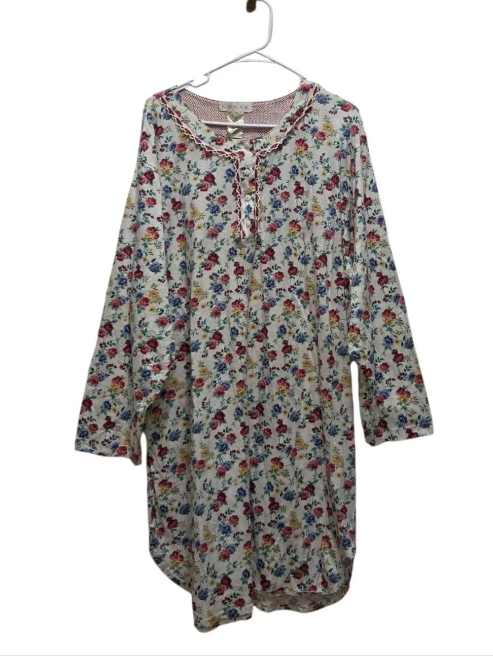 Vintage Komar Nightgown 2X 22/24 Floral Cotton Cottagecore Long Sleeve Granny
